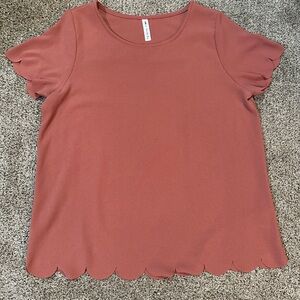 Scalloped Hem Pink Top
